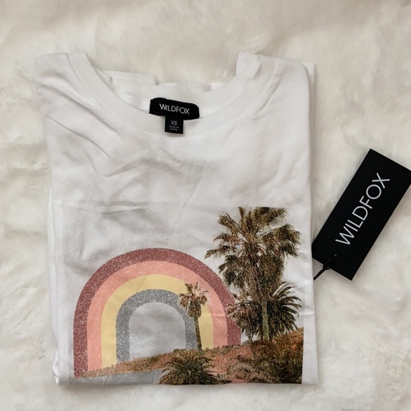 New Wildfox Keke Short Sleeve rainbow coast palm tree Tee shirt top - Picture 8 of 9
